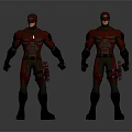 Red Black Combat Suit Action Characters With Armor Details And Tactical Gear Dual Poses