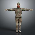 Tactical Human Character In Camouflage Uniform Helmet Goggles With Arms Outstretched