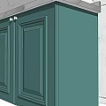 Green Kitchen Cabinets With Upper And Lower Storage And Marble Wall Countertop 3d model
