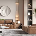 Modern Living Room With Neutral Tones Brown Sofas And Round Art 3d model