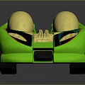 Futuristic Green Racing Car With Gold Cockpit And Decorative Red Accents On Shiny Dark Surface