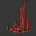 Ancient Architectural Model Featuring Tower Structure With Multiple Floors And Stone Columns