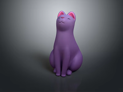 Purple Cat Figurine In Sitting Posture With Pink Ears And Cute Design 3d model