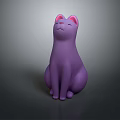 Purple Cat Figurine In Sitting Posture With Pink Ears And Cute Design