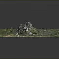 Detailed 3D Terrain Model With Green Vegetation And Stone Structures