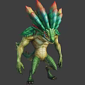 Mythical Lizard Like Creature With Colorful Crest And Green Scales 3d model