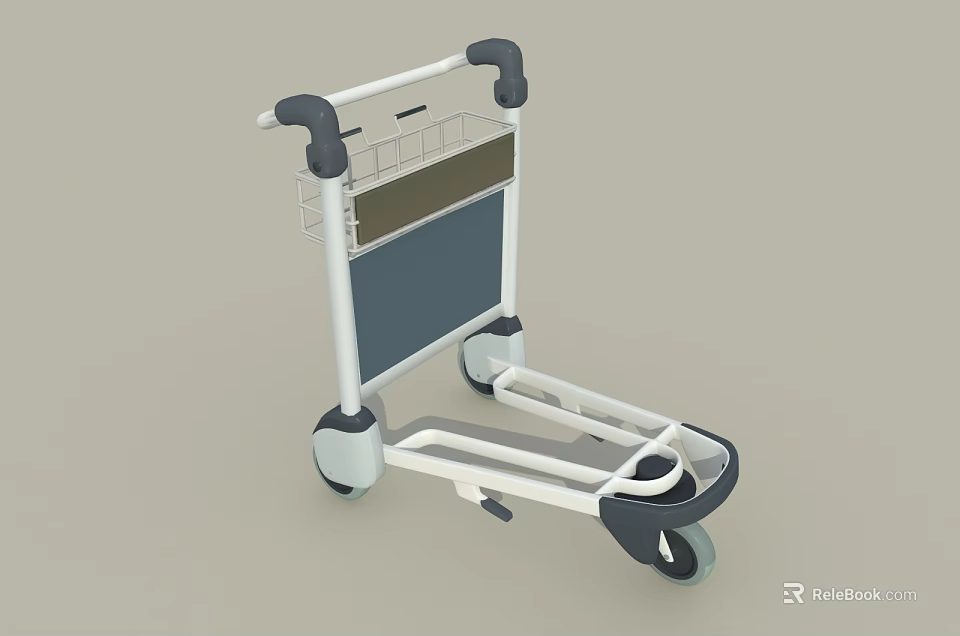 Public Facility Utility Cart With Wheeled Structure Storage Panel And Handrail 3d model