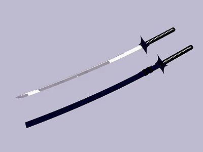 Pair of Traditional Samurai Swords With Black Scabbards and Silver Blades 3d model