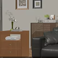Modern Wooden Entryway Cabinet and Side Cabinet with Decorative Plants and Storage Design