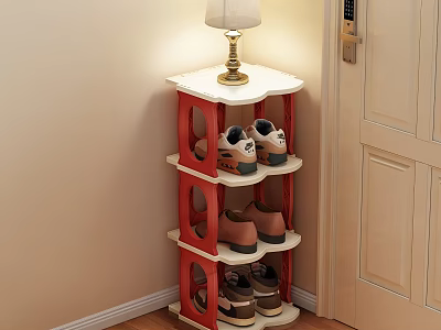 Red Corner Multi Tiered Shoe Rack Organizing Shoes In Entryway With Lamp 3d model
