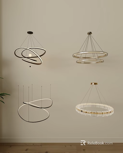 Modern Chandeliers With Geometric Circular Spiral Designs And Metal Frames 3d model