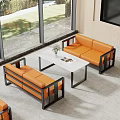 Elegant Modern Orange Sofa and White Coffee Table Set in Open Interior Space 3d model
