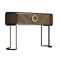 Modern Luxury Curved Walnut Dressing Table With Elegant Gold Metal Accents For Stylish Bedroom Decor