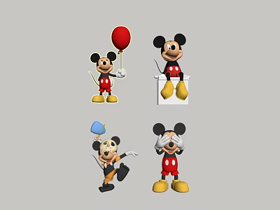 Different Poses of Mickey Mouse Dolls with Red Balloon Blue Hat and Glasses 3d model