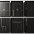 Elegant Black Double Doors With Gold Lines And Modern Design 3d model