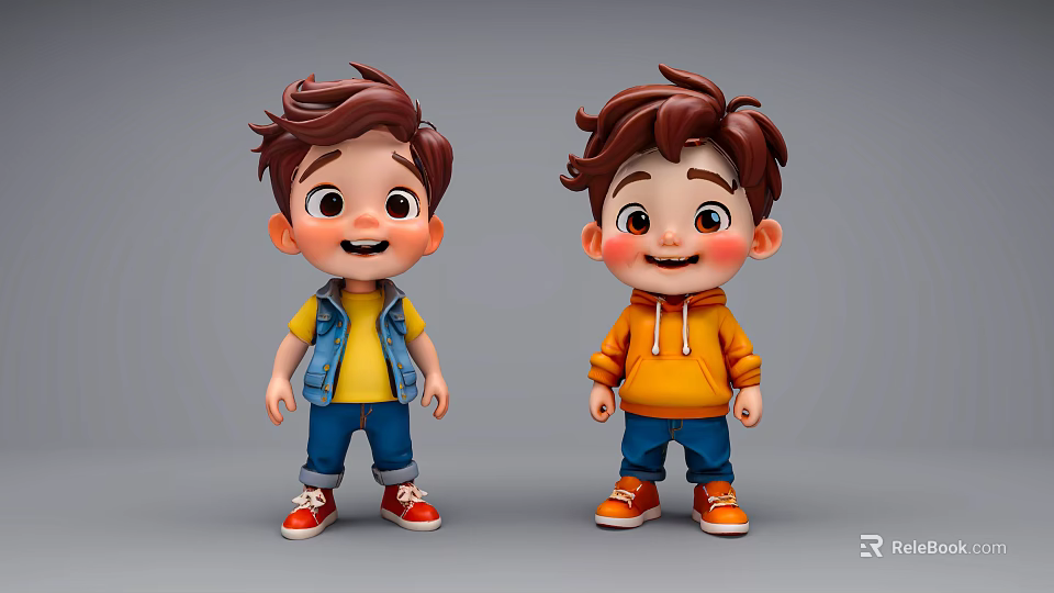 3D Animated Game Movie Boy Characters With Brown Hair Friendly Expressions And Colorful Outfits 3d model 