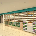 Spacious Pharmacy Store Interior With Organized Shelves Medicines And Refrigerators