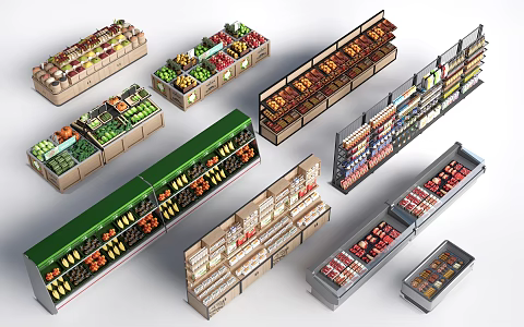 Modern Vegetable Rack Fruit Rack Supermarket Shelf Freezer 3d model