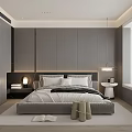 Modern Bedroom Interior With Gray Bed Frame Nightstand And Pendant Light 3d model