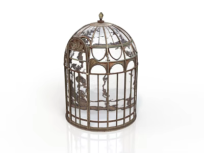Elegant Vintage Metal Birdcage With Glass Panels For Decorative Home Use 3d model