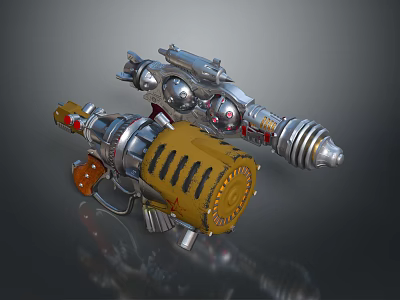 Sci Fi Yellow And Silver Weapon Featuring Complex Mechanical Structure Circular Details And Cannon Barrel 3d model