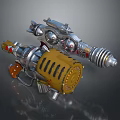 Sci Fi Yellow And Silver Weapon Featuring Complex Mechanical Structure Circular Details And Cannon Barrel