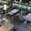 Modern Restaurant Interior With Lush Green Plants Comfortable Seating And Pendant Lighting