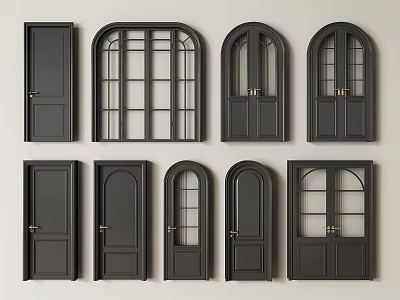 Modern Black Double Doors With Arched Tops Glass Panels And Various Design Styles 3d model