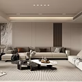 Modern Living And Dining Room Interior With TV Wall Sofa And Coffee Tables