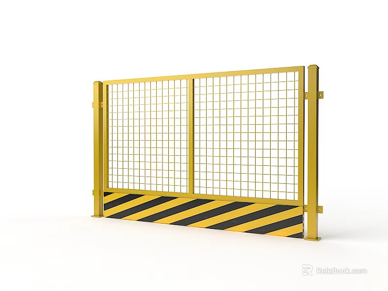 Yellow Grid Road Safety Barrier With Black And Yellow Striped Base 3d model 