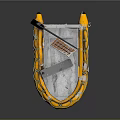 Yellow Inflatable Boat with Gray Floor Black Oar and Yellow Buoyant Rings