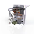 Industrial Machinery Structure With Pipes Control Panels Platform And Storage Boxes