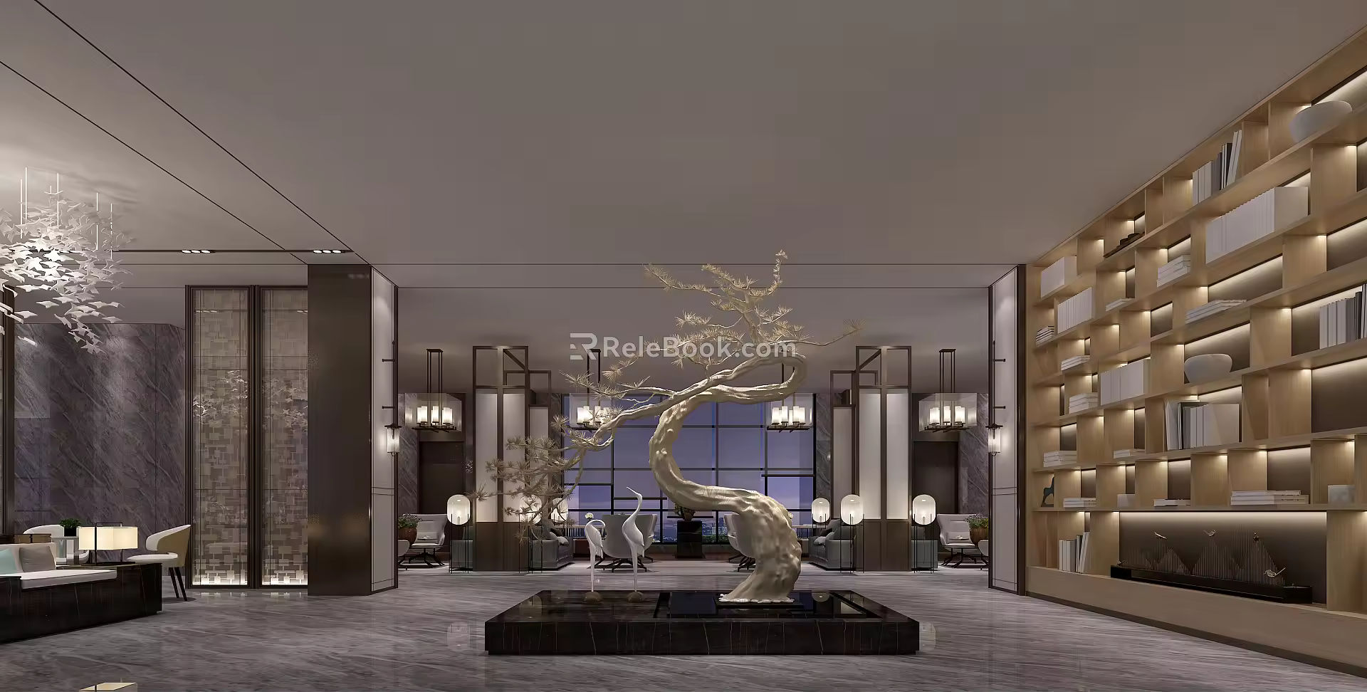 New Chinese Reception Hall Waterscape Bar 3d model