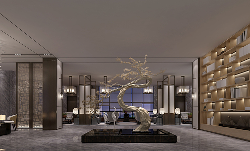 New Chinese Reception Hall Waterscape Bar 3d model