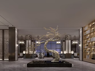 New Chinese Reception Hall Waterscape Bar 3d model