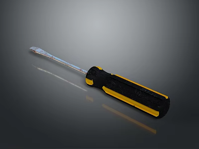 Durable Slotted Screwdriver with Ergonomic Black Yellow Handle and Steel Shaft 3d model