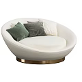 Beige Round Single Seater Sofa With Green Grey White Pillows And Gold Base