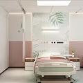 Hospital Outpatient Ward Interior With Comfortable Bed Medical TV Display And Green Plants