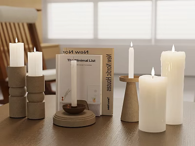 Decorative Ornament Set With Candles Candle Holders And Books On Tabletop 3d model