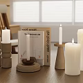 Decorative Ornament Set With Candles Candle Holders And Books On Tabletop