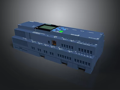 Blue Computer Control Module With Digital Display Green Buttons And Multiple Ports 3d model