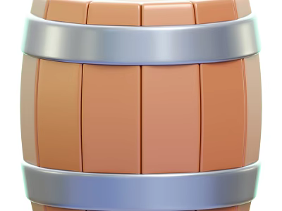 Rustic Round Wooden Barrel With Silver Metal Hoops For Household Storage 3d model