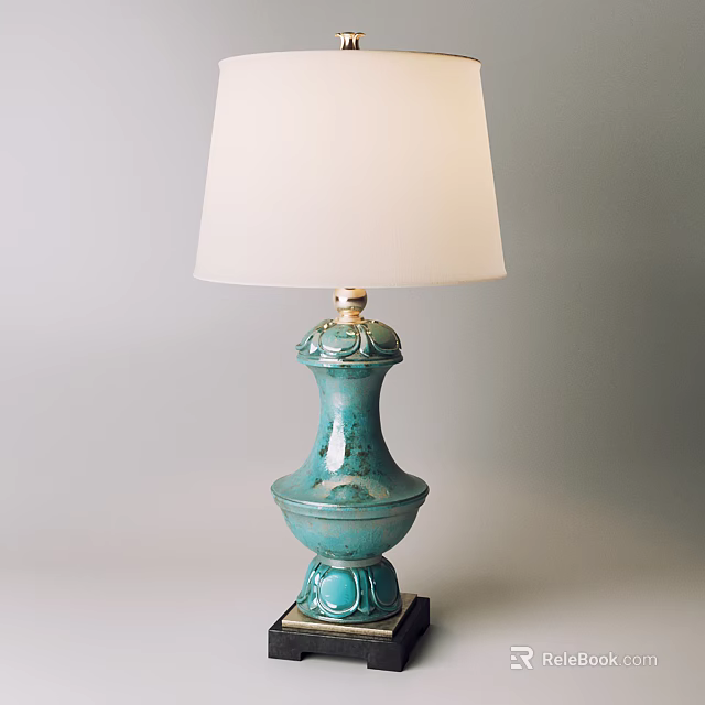 Elegant Turquoise Table Lamp With Decorative Base White Lampshade And Square Stand For Home 3d model 