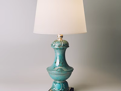 Elegant Turquoise Table Lamp With Decorative Base White Lampshade And Square Stand For Home 3d model
