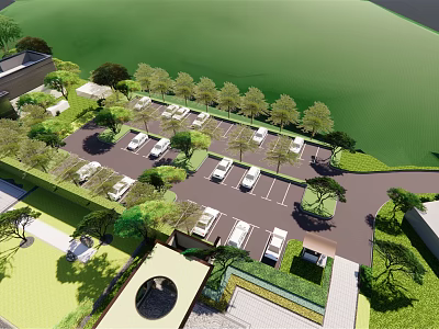 Eco Friendly Parking Lot Design With Lush Greenery And Tree Shaded Spaces 3d model