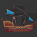 Commercial Equipment Red Pirate Ship Model With Blue Sails For Business Decor Displays