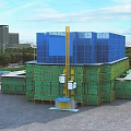 Aerial Planning of Construction Site With Under Construction Building Crane Scaffolding and Green Safety Netting
