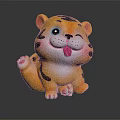 Cute Orange Tiger Doll With Black Stripes Smiling Face And Pink Paws