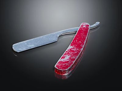 Classic Safety Razor With Silver Blade And Red Handle On Black Reflective Background 3d model