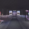 Fashion Show Runway Setup With Seating Background Screens And Neon Decorations